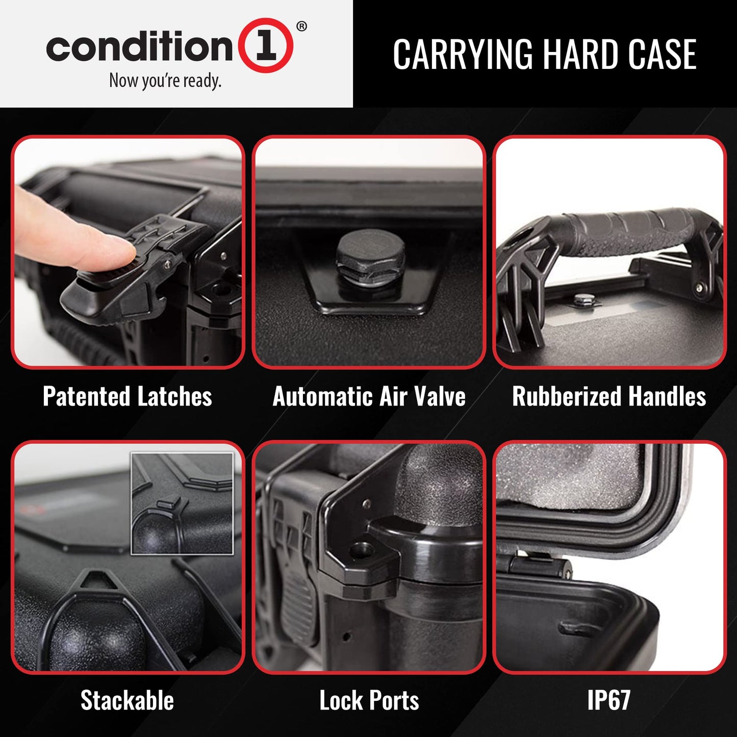 Condition 1 Large Waterproof Hard Travel Case Heavy-Duty Protective Portable Storage Box, Camera, Tool, Hunting, Military Tactical Watertight Cases, 25" x 20" x 8"#839 Black