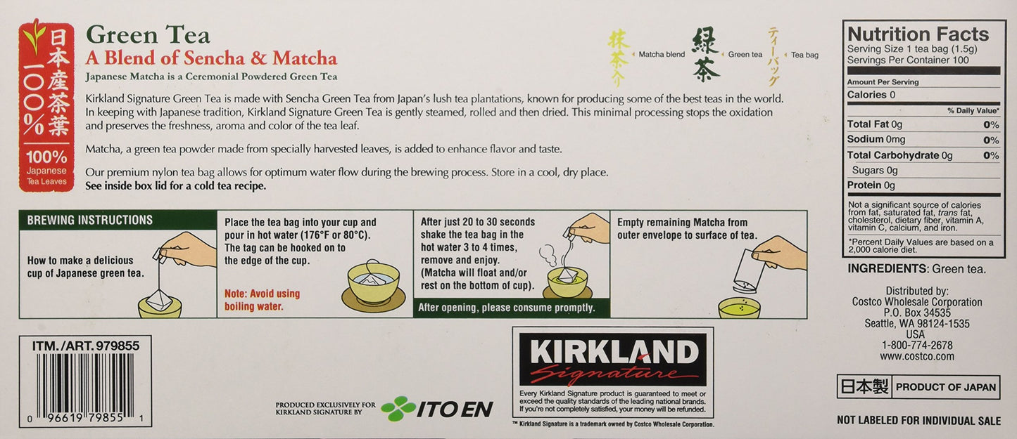 Kirkland Ito En Matcha Blend Japanese Green Tea-100 ct 1.5g tea bags