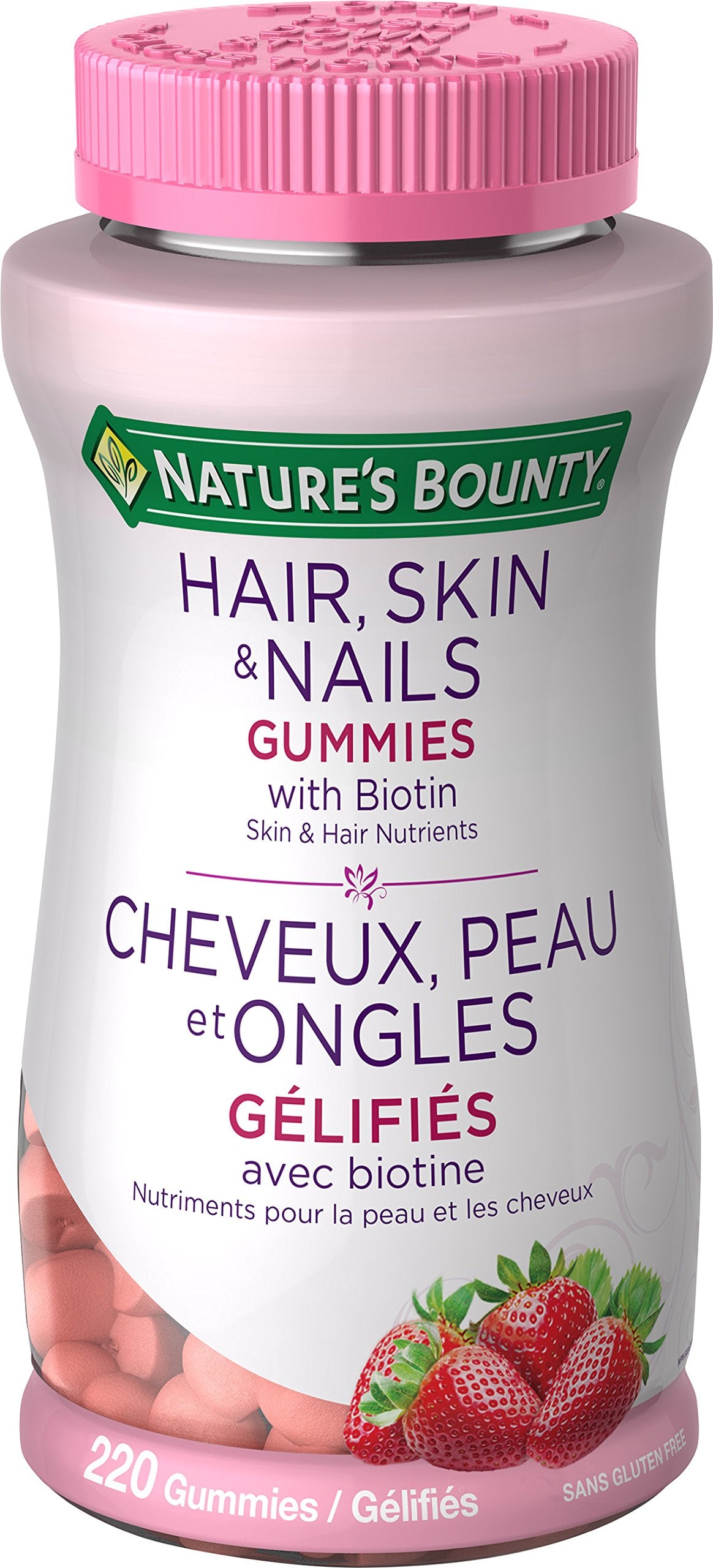Nature's Bounty Optimal Solutions Hair, Skin and Nails Gummies 220 Count With Biotin Strawberry Flavored