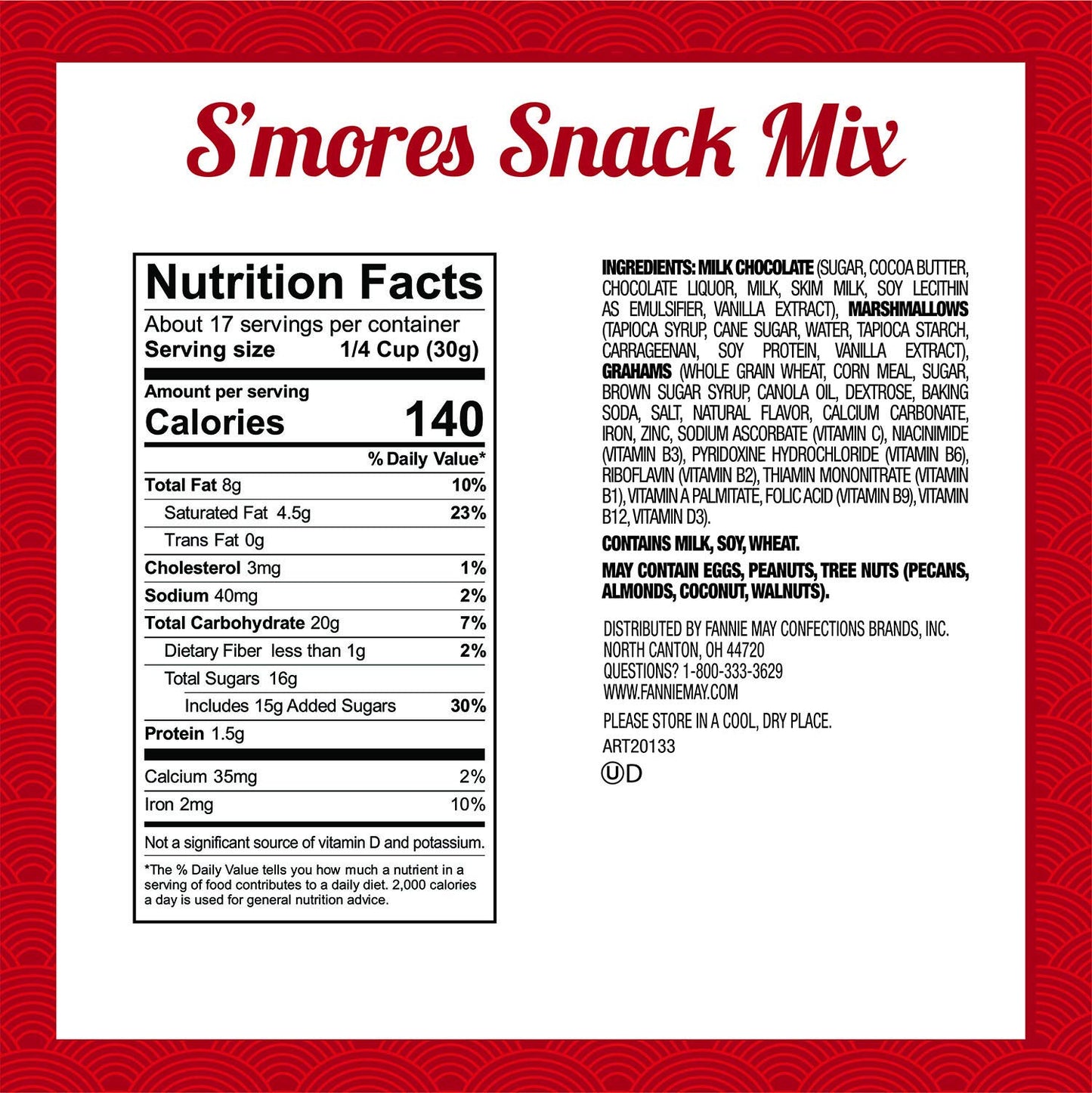 Fannie May S'mores Snack Mix, Milk Chocolate Covered Mini Marshmallows and Graham Cereal, 18oz Bag, 2 Pack