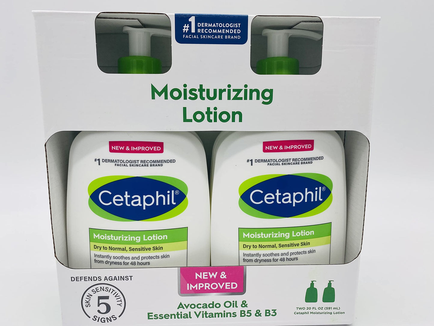 2 - 20 oz. Pack Cetaphil New & Improved Moisturizing Lotion for Dry to Normal,Sensitive Skin (With Avacado Oil and Essential Vitamins)