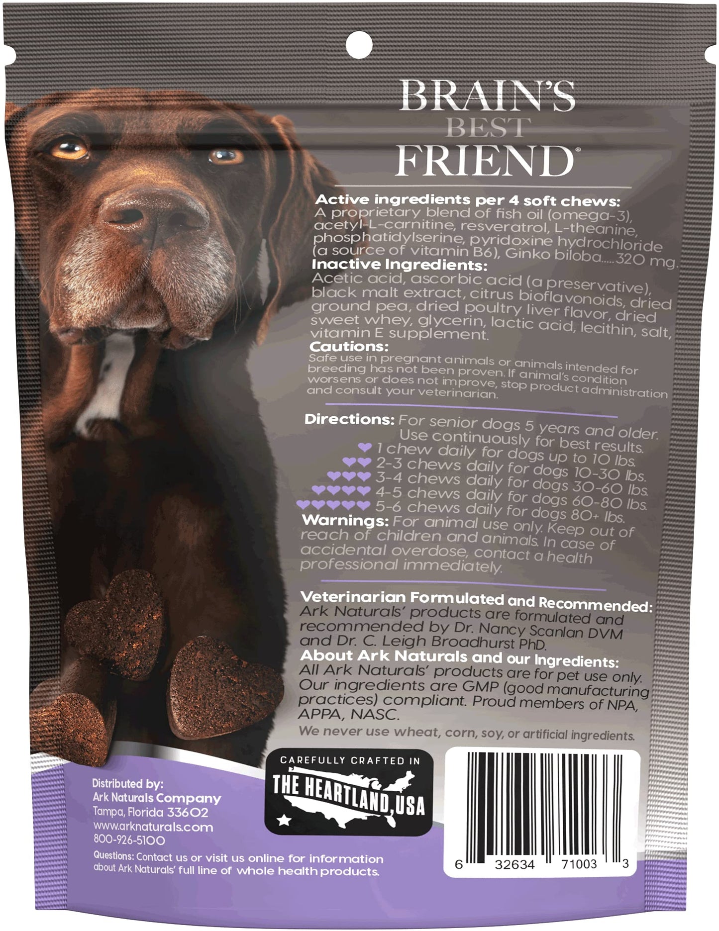 Ark Naturals Gray Muzzle Brain's Best Friend, Vet Recommended Soft Chews for Cognitive Issues Associated with Aging, 90 Count