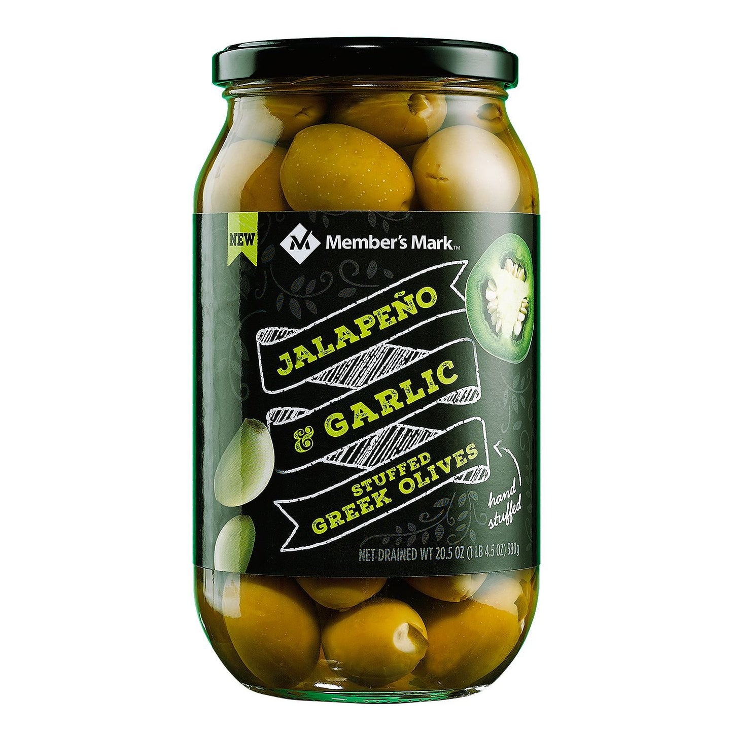 Member's Mark Jalapeno & Garlic Stuffed Olives 20.5 oz. A1