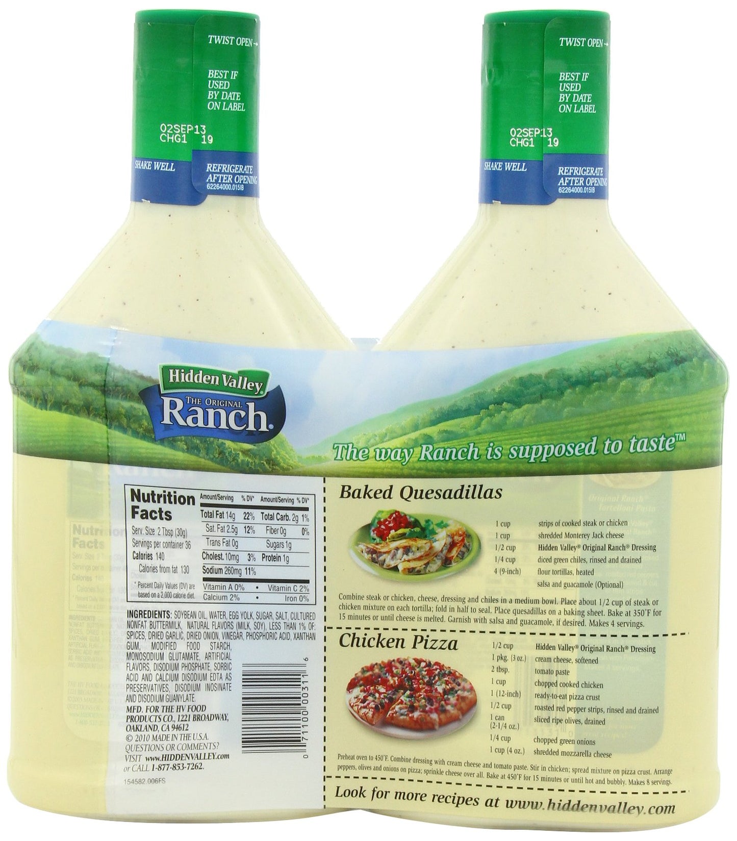 Hidden Valley The Original Ranch Dressing, Original, 2-Count Bottle, 80 fl oz Total