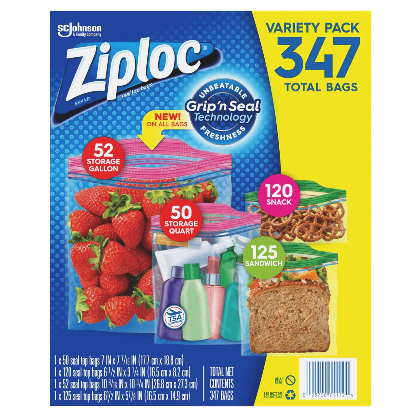 Ziploc Variety Bags Most Sizes (347 Variety Pack.)