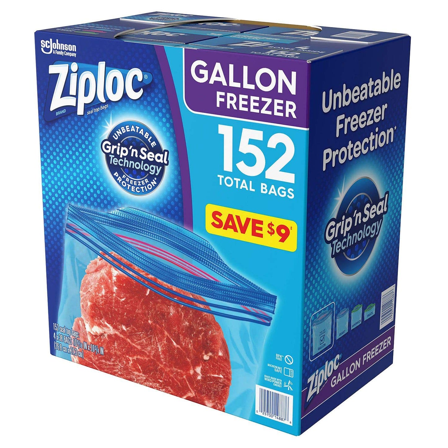 Ziploc Easy Open Tabs Freezer Gallon Bags, 152 Count (Pack of 1)