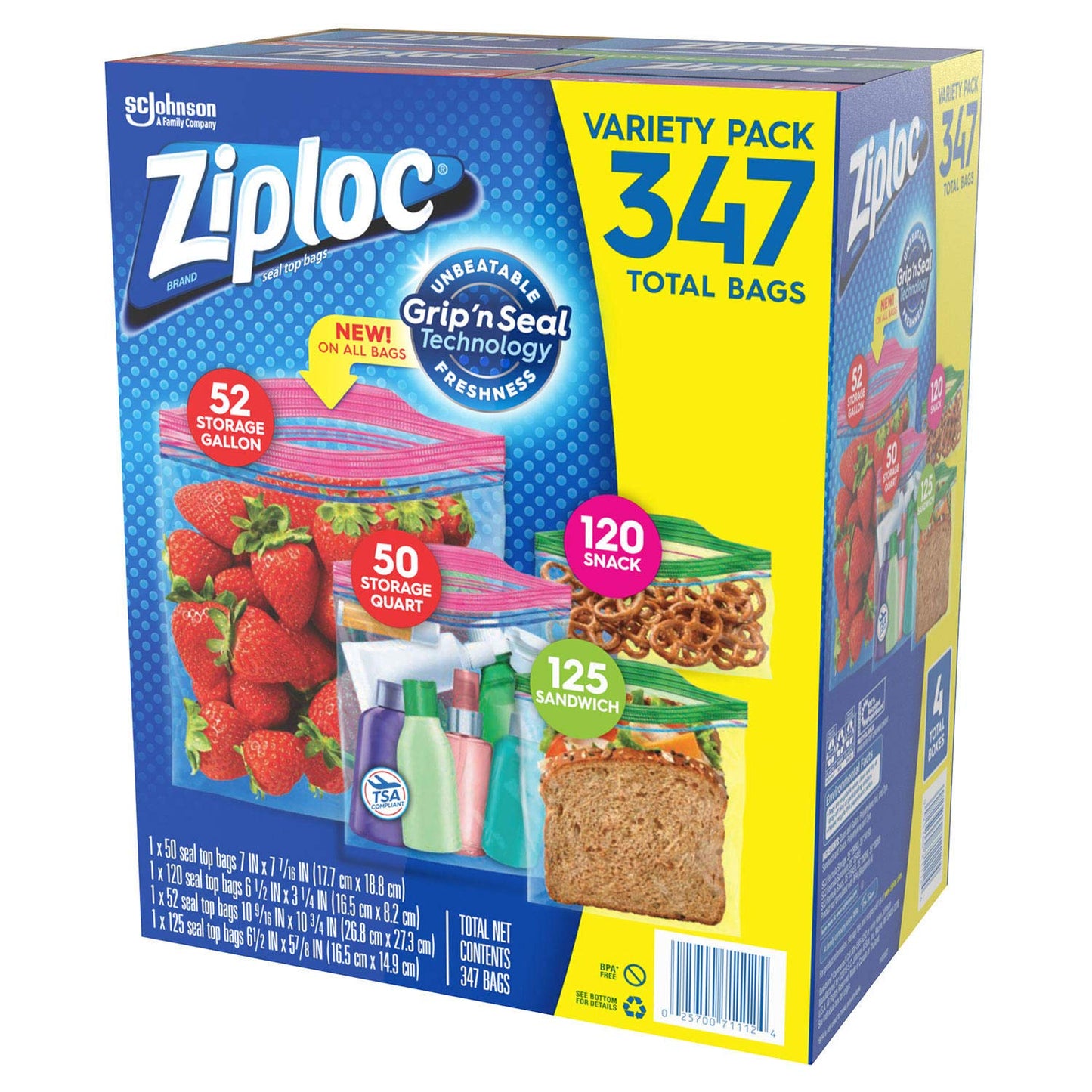 Ziploc Variety Bags Most Sizes (347 Variety Pack.)