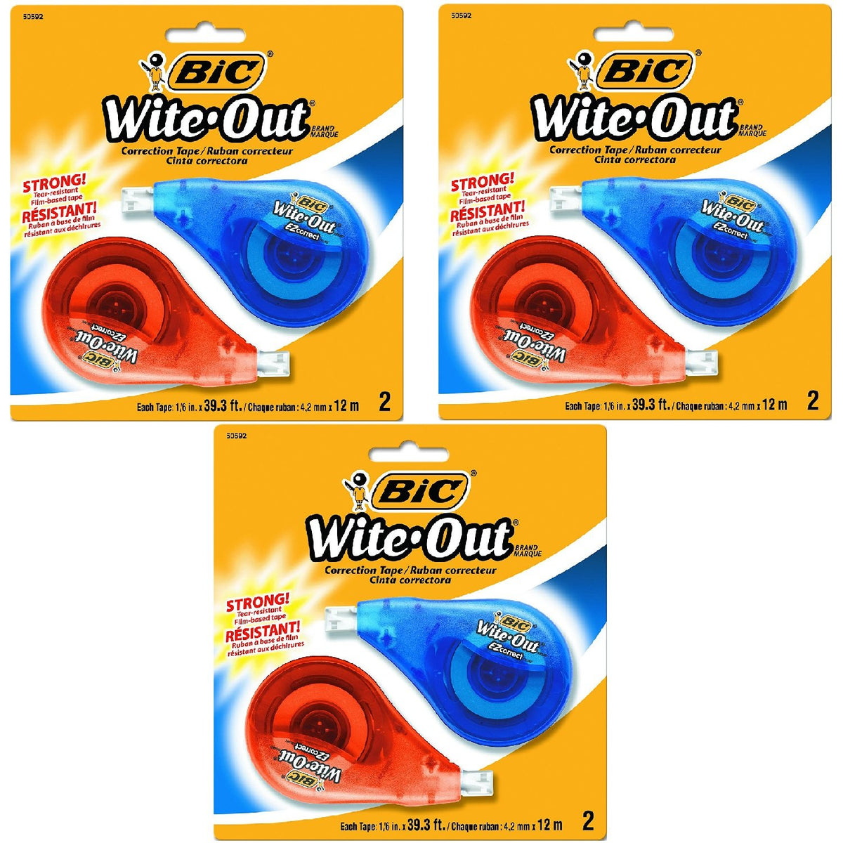 BIC Wite-Out Brand EZ Correct Correction Tape, White, 6 Count