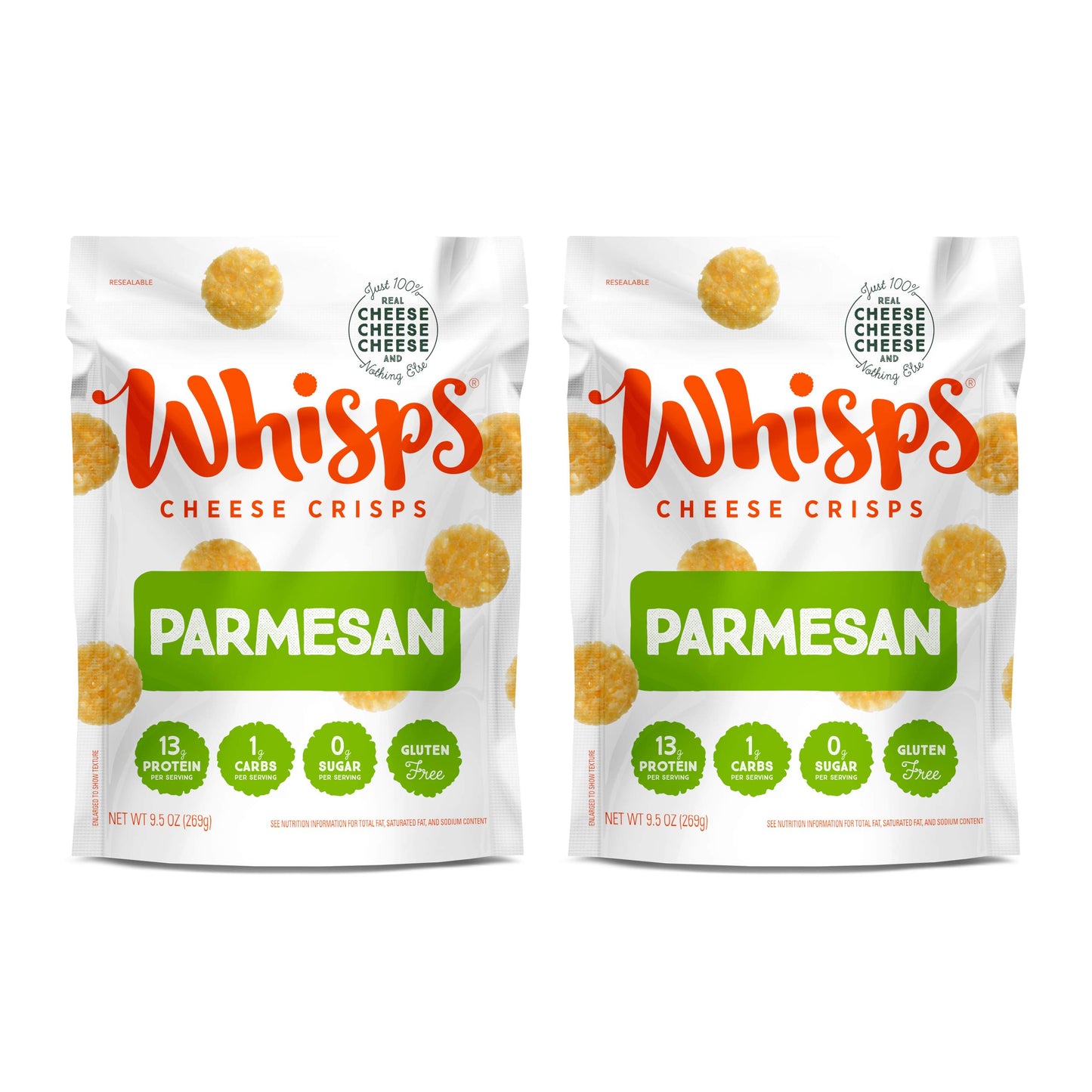Whisps Cheese Crisps - Parmesan Cheese Snacks, Keto Snacks, 13g of Protein Per Serving, Low Carb, Gluten & Sugar Free, Great Tasting Healthy Snack, Parmesan Chips, All Natural Cheese Crisps - Parmesan, 9.5 Oz (Pack of 2)