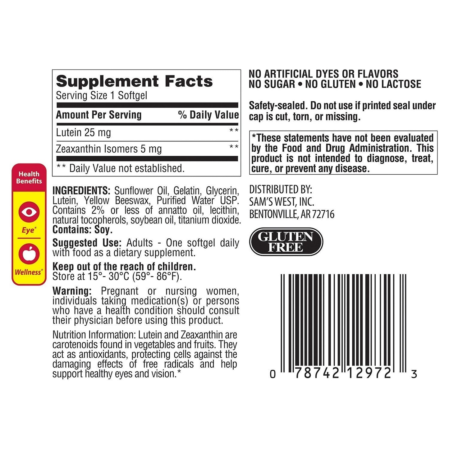 Member's Mark Lutein 25 mg and Zeaxanthin 5 mg, 150 Softgels