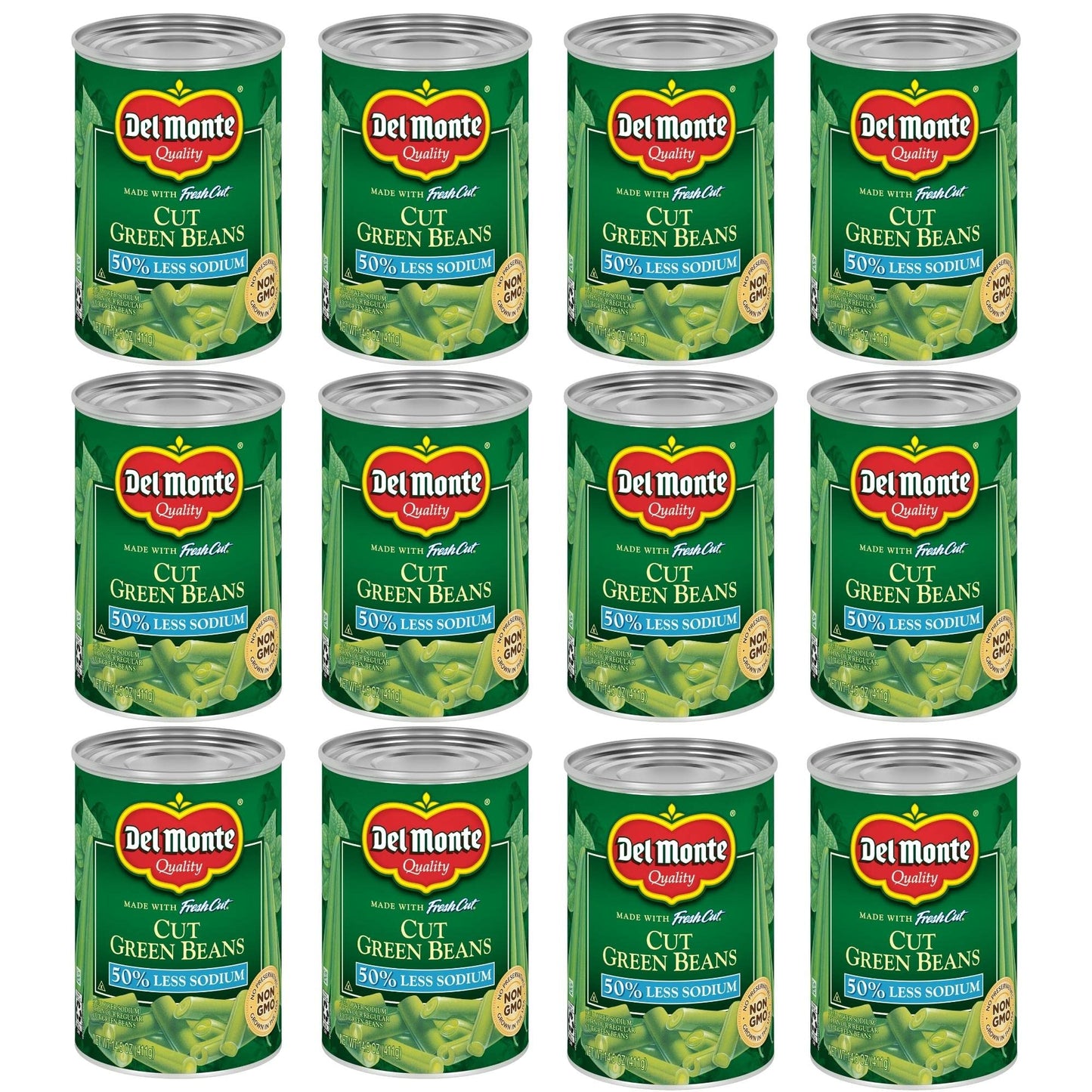 Del Monte Canned Fresh Cut Blue Lake Low Sodium Cut Green Beans, 14.5-Ounce (Pack of 12)