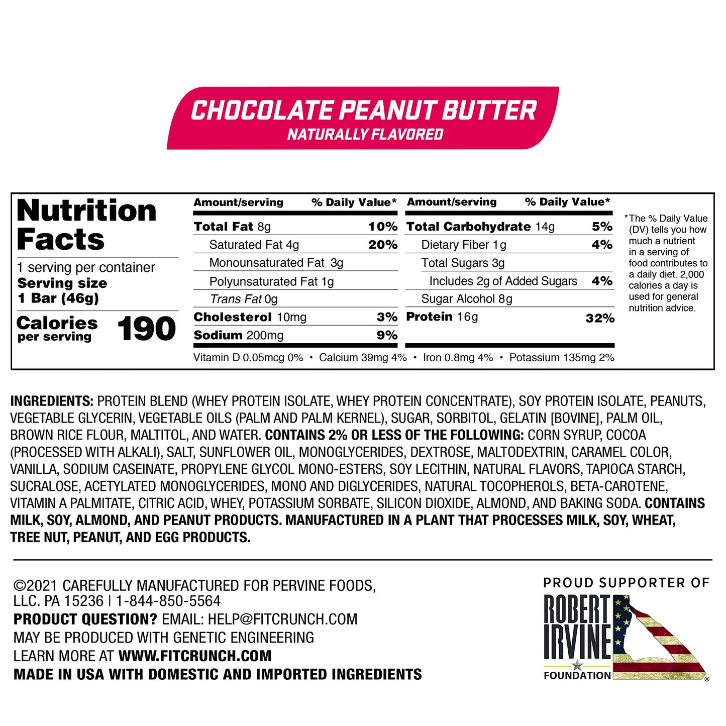 Fit Crunch Chef Robert Irvine's Whey Protein Bars, 18 Count Chocolate Peanut Butter
