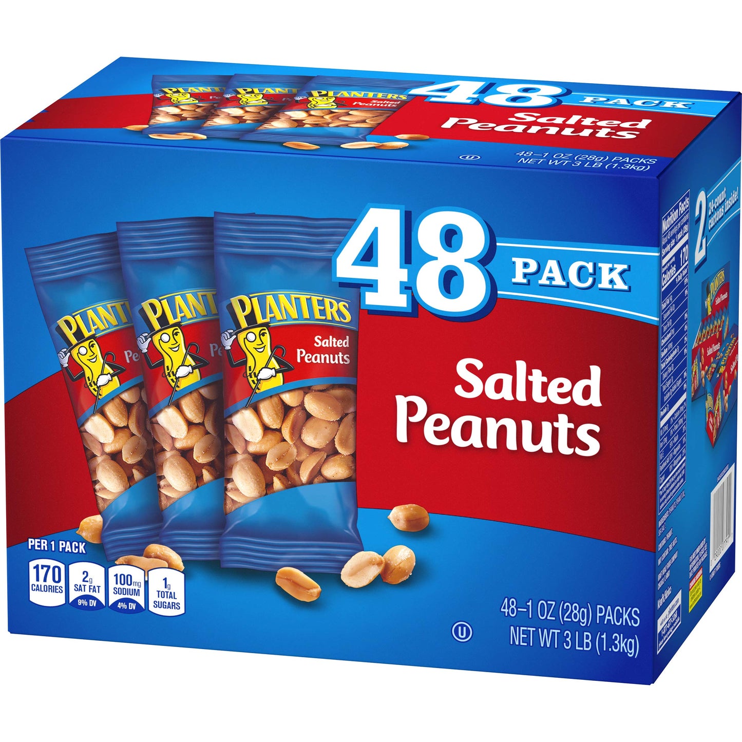 PLANTERS Salted Peanuts, 1 oz. Bags (48 Pack) - Snack Size Peanuts with Sea Salt & Simple Ingredients - Convenient Snacking - On the Go Snacks - Kosher