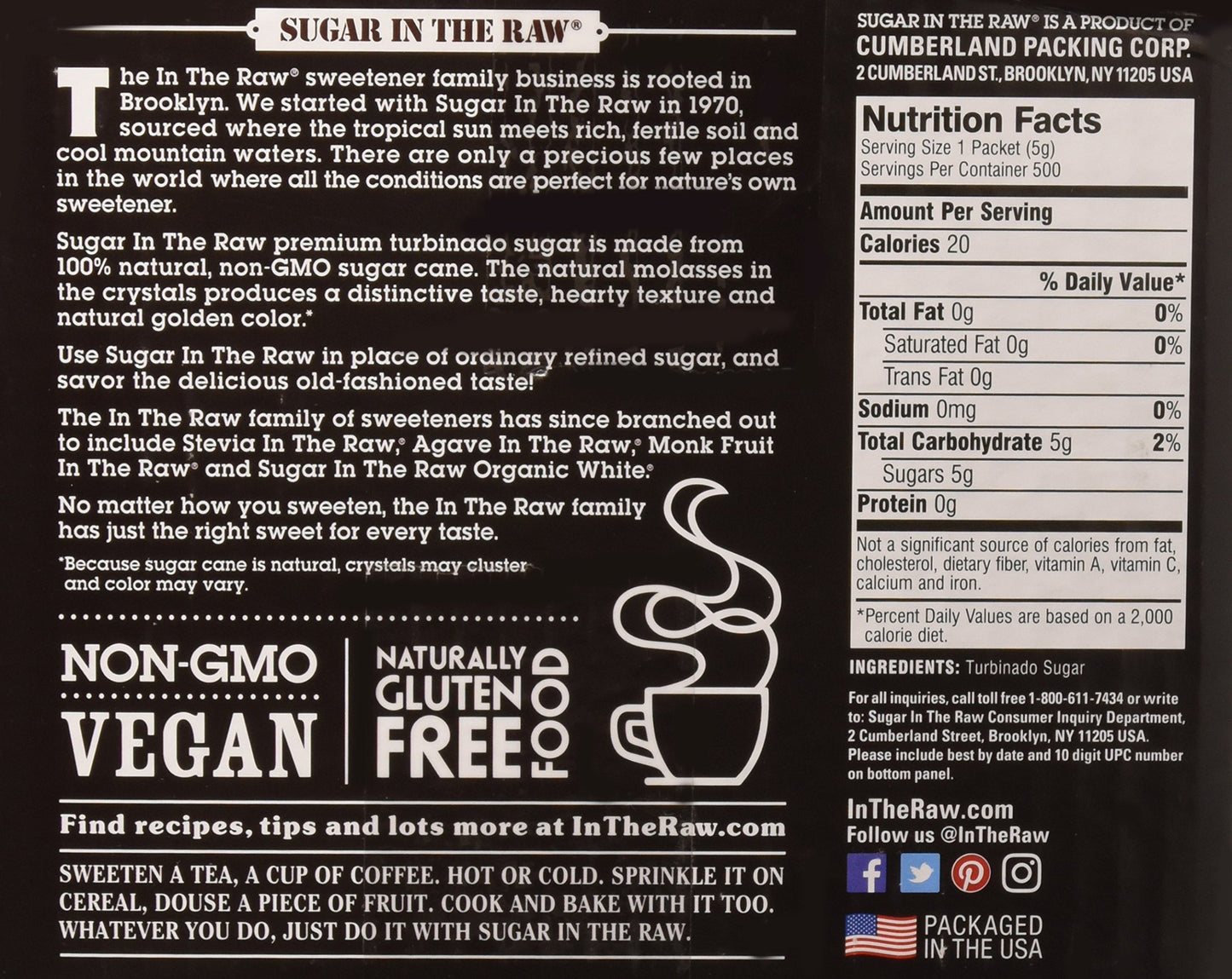 Sugar Packets, Raw Sugar, 0.18 oz Packets, 500 per Carton