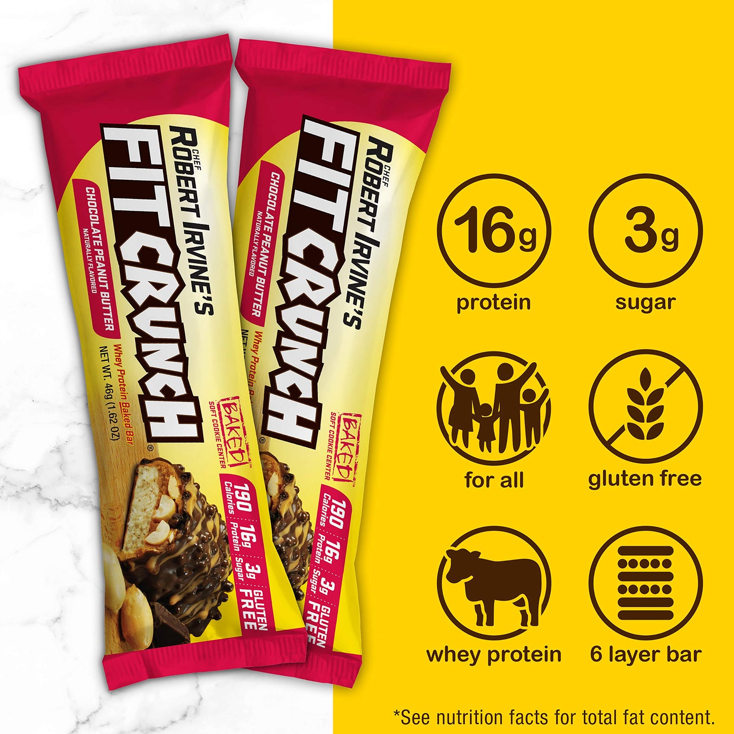 Fit Crunch Chef Robert Irvine's Whey Protein Bars, 18 Count Chocolate Peanut Butter
