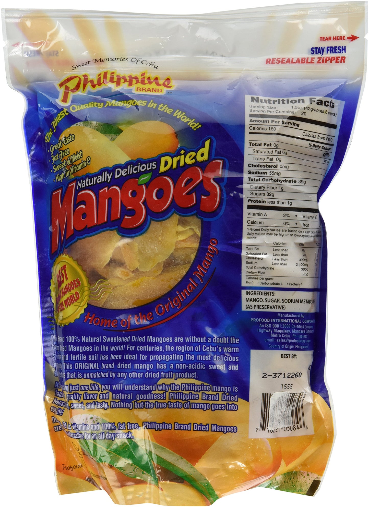 Philippine Brand Naturally Delicious Dried Mangoes Tree Ripened 30 Ounces - Pack of 2