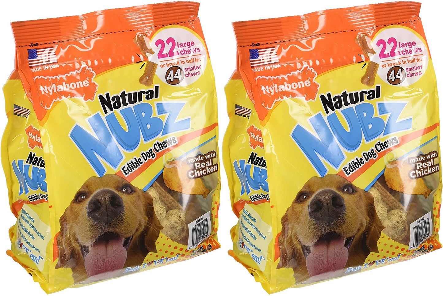 (pack of 2) Nylabone Natural Nubz Edible Dog Chews 22ct. (2.6lb/bag) -Total 5.2lb (Limited Edition)