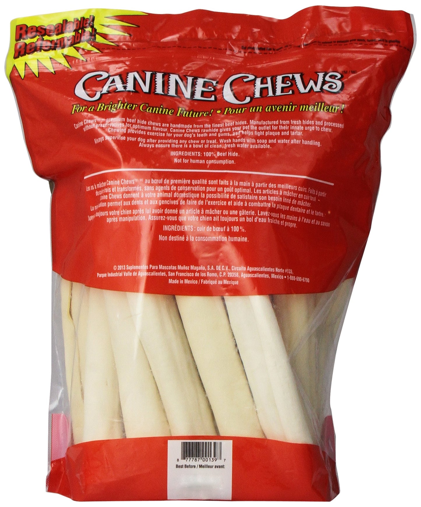 Canine Chews Premium American Beef Hide Natural Rawhide 20 Pack 10 Inches