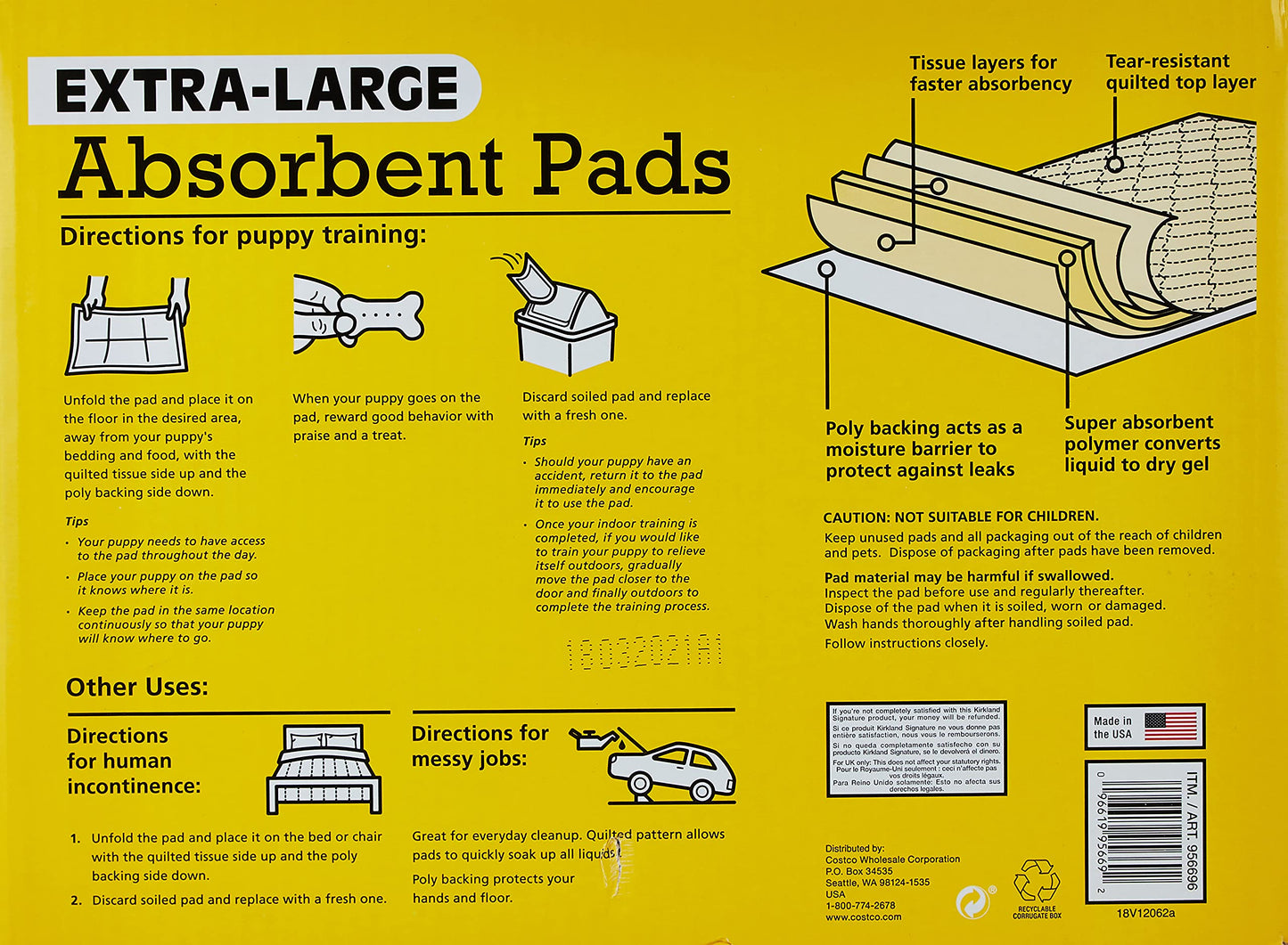 Kirkland Signature Extra-Large Absorbent Pads, 100 Large Pads, 30x23 (Original Version)