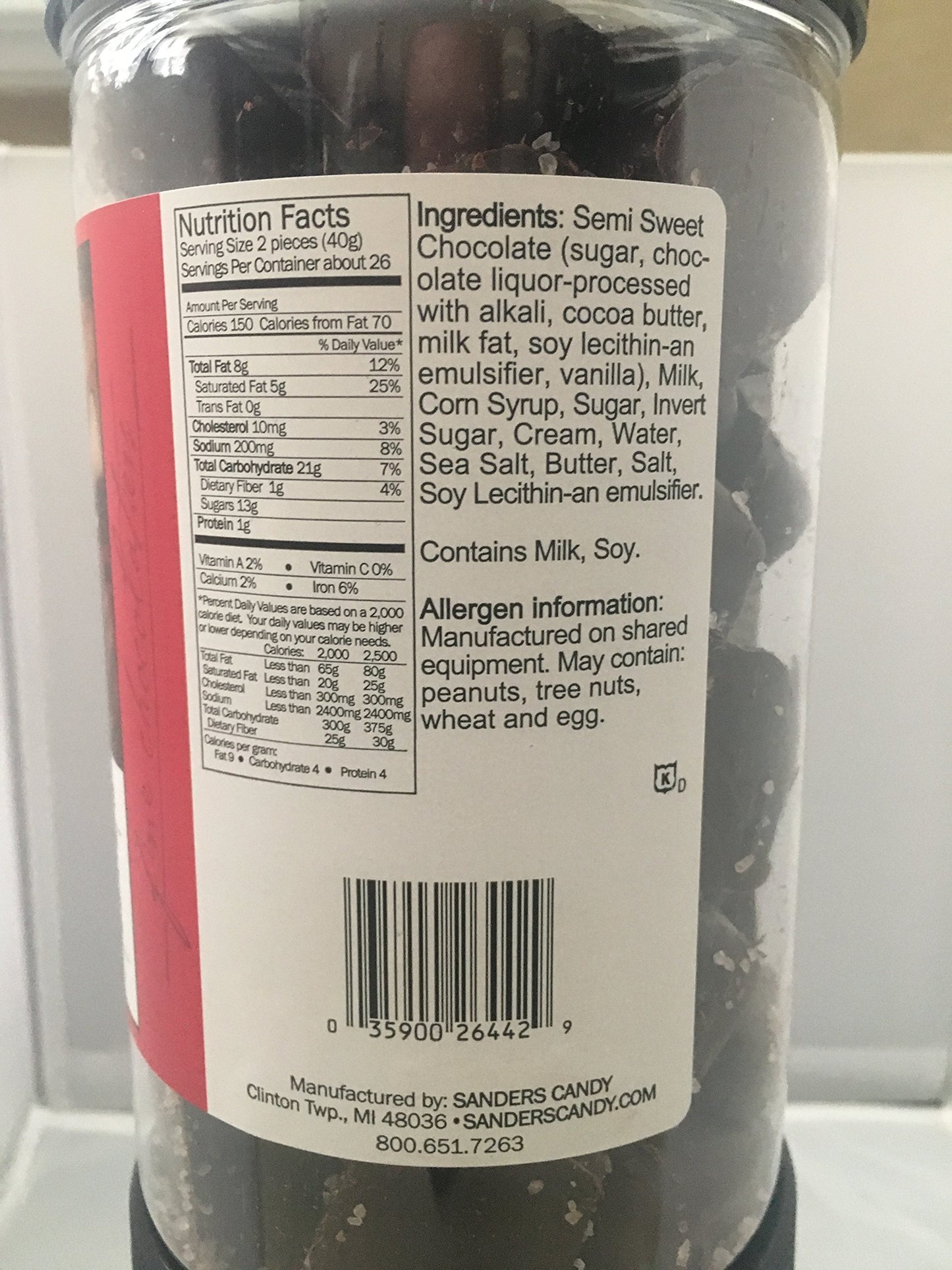 Sanders Dark Chocolate Sea Salt Caramels (3)-36 oz containers PARTY PACK SIZE 108 TOTAL OUNCES