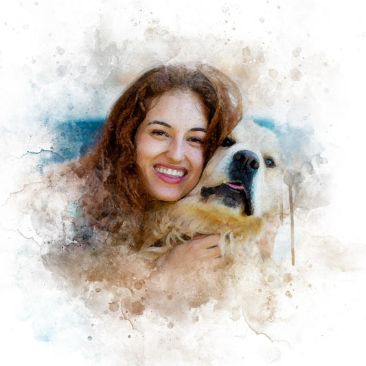 watercolor painting from photo custom dog cat portrait couple with pet canvas
