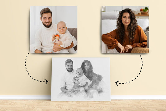 Memorial Portrait Gift Idea for Her Him Combine Multiple Photos Sketch Drawing