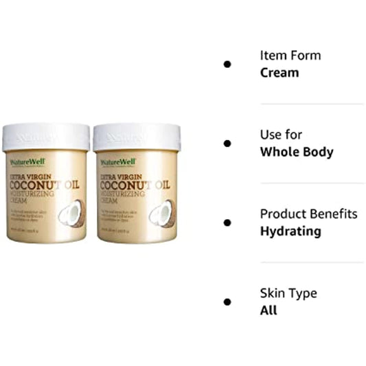Naturewell Extra Virgin Coconut Oil Moisturizing Cream, 2Pack ( 453.5g Each)