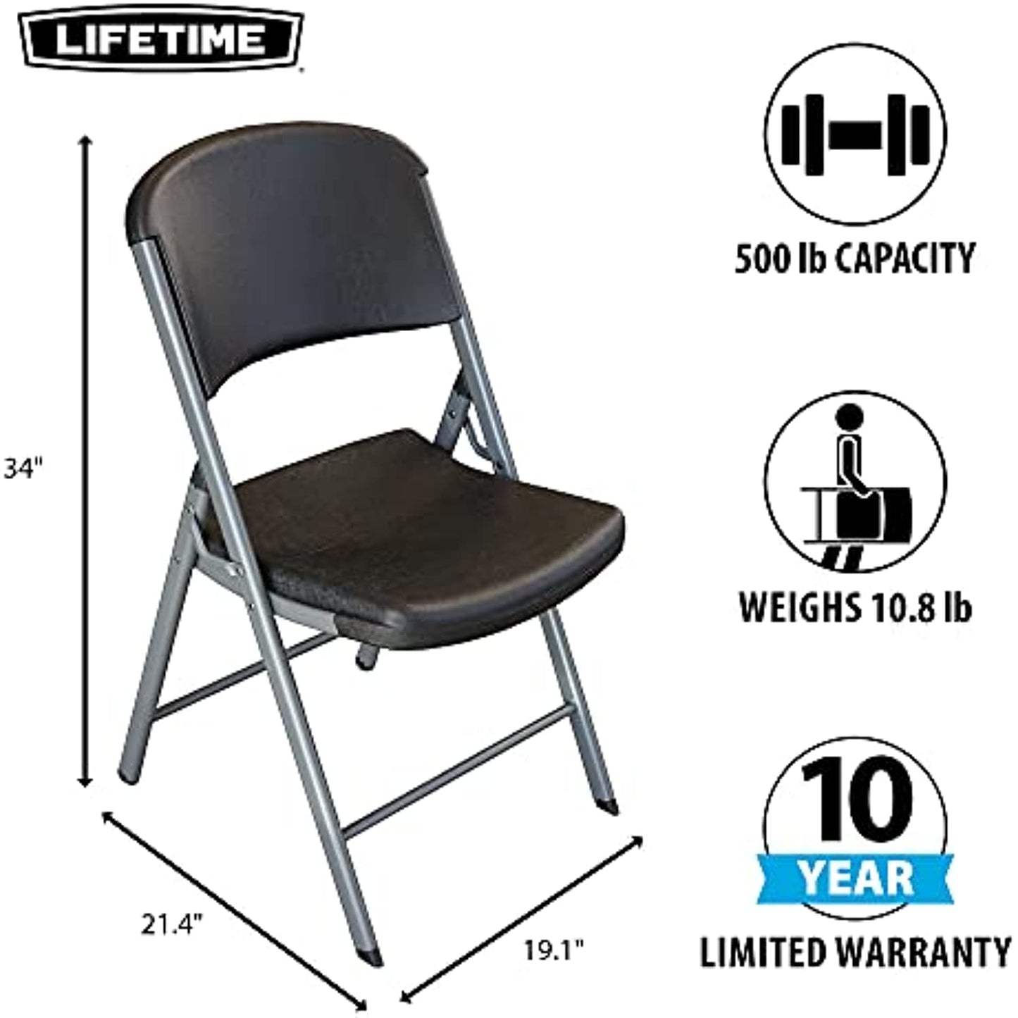 LIFETIME Commercial Grade Folding Chairs, 6 Pack, Black