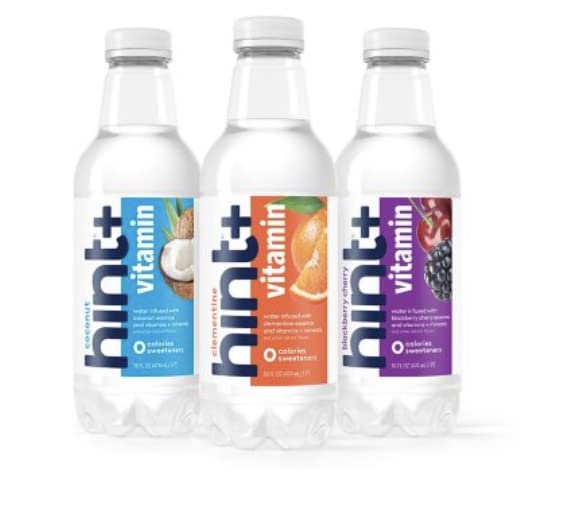 Hint+ Vitamin Variety 12-Pack includes four bottles each of Coconut, Clementine, Blackberry Cherry (16oz bottles)
