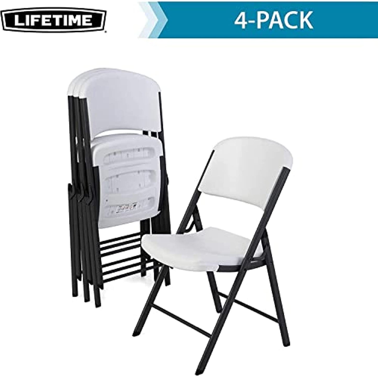Lifetime Commercial Grade Contoured Folding Chair, White (4 Pack)
