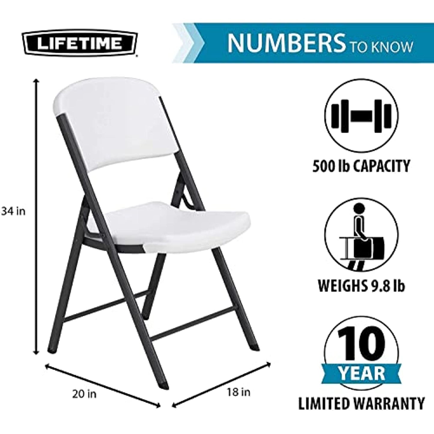 Lifetime Commercial Grade Contoured Folding Chair, White (4 Pack)