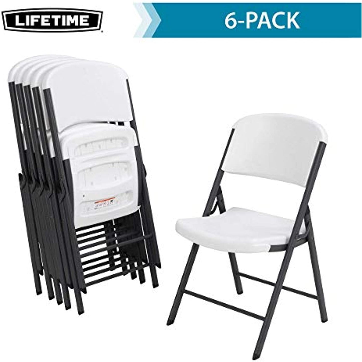 LIFETIME Commercial Grade Folding Chairs, 6 Pack, White Granite