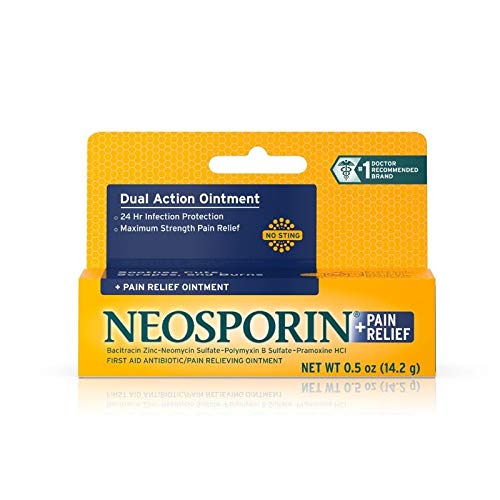 Neosporin + Maximum-Strength Pain Relief Dual Action Ointment, First Aid Topical Antibiotic & Analgesic Ointment for 24-Hour Infection Protection with Bacitracin Zinc & Pramoxine HCl.5 oz(Pack of 7)