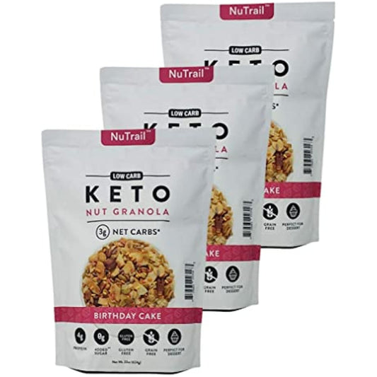NuTrail Low Carb Keto Birthday Cake Nut Granola - Pack of 3 Bags - 22 oz Per Bag - 66 oz Total - Gluten Free, Grain Free, Non GMO, and No Added Sugar