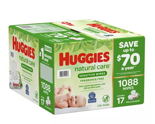 Huggies Sensitive Wipes Fragrance Free, 17 Flip-Top Packs, 64 ct, 1088 Wipes