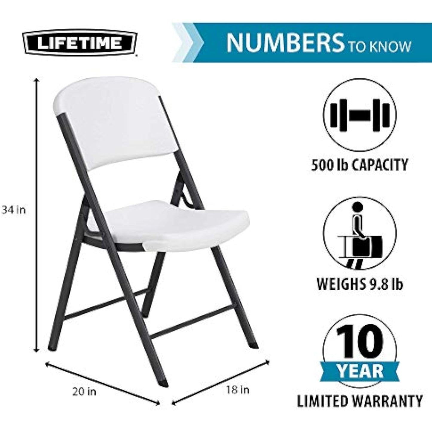 Lifetime 22804 Classic Commercial Folding Chair, White Granite, 1-pack