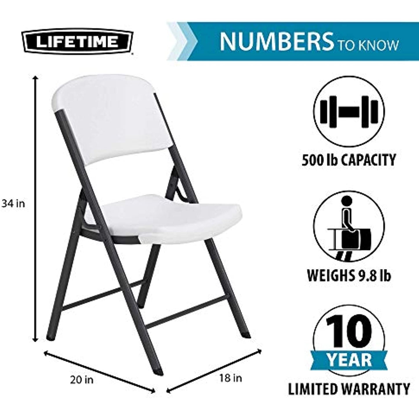 LIFETIME Commercial Grade Folding Chairs, 6 Pack, White Granite
