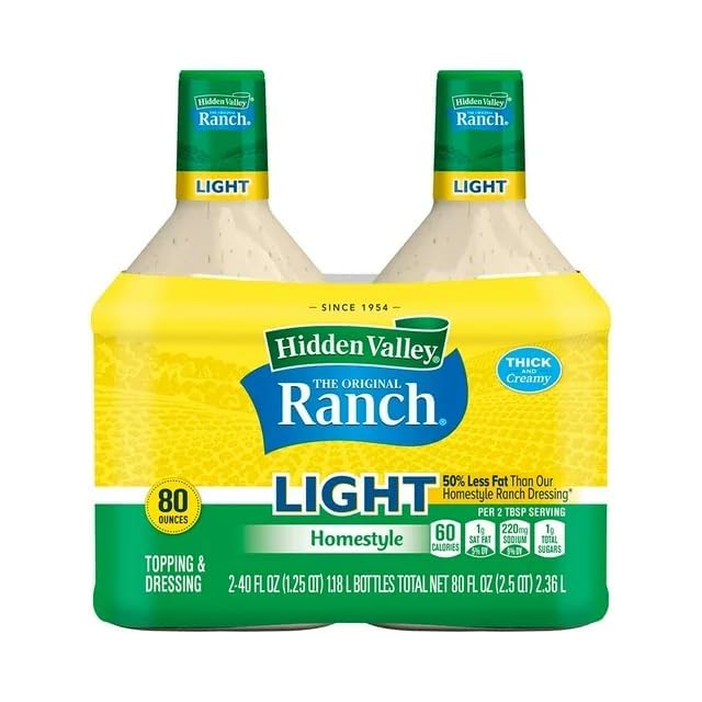 Hidden Valley The Original Ranch Light Homestyle Dressing & Topping, Thick and Creamy, 2 Pack, 40 fl oz Each 50% Less Fat