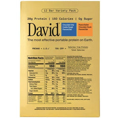 David High Protein Variety Pack Bars, 2.19oz (12 Count) - 28g Protein, 150 Calories, 0g Sugar - Gluten-Free & Low Carb Snack Bars in Chocolate Chunk Cookie Dough & Peanut Butter Chocolate Chunk
