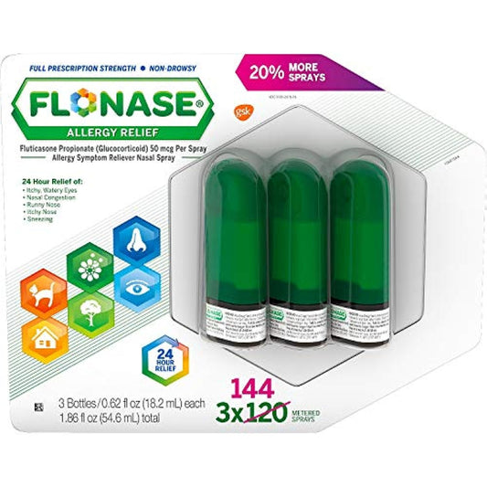 Flonase Allergy Relief Nasal Spray, 180 Count Pack of 3 , Flonase-eu5j
