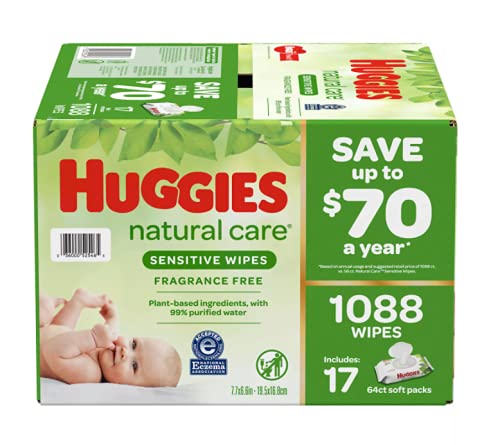 Huggies Sensitive Wipes Fragrance Free, 17 Flip-Top Packs, 64 ct, 1088 Wipes