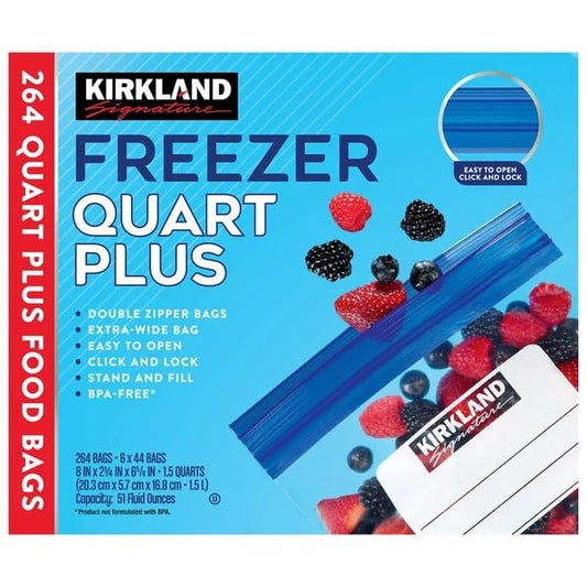 Kirkland Signature Freezer Quart Plus Food Bags Double Zipper, 264 Count