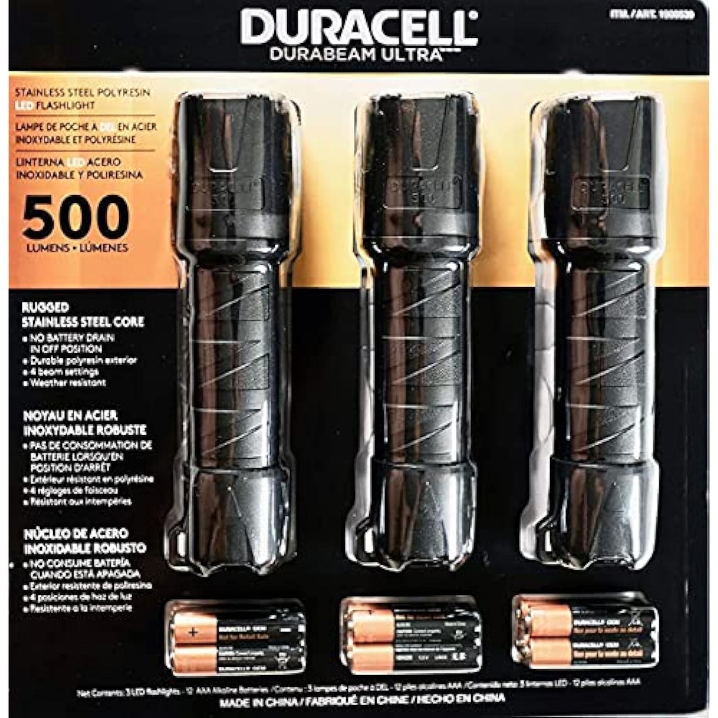 Duracell Ultra 550 Lumens Aluminum Flashlight 12 AAA Batteries Included (3 Pack)
