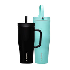 Corkcicle Leakproof Hydration Set, 2-Pack Go Cup XL (30oz) and Cruiser (22oz) Insulated Tumblers with Straws Black/Teal