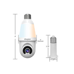Energizer Smart 2K Light Bulb Security Camera, 1000 Lumens LED Light, 5G&2.4G Wi-Fi Outdoor Socket Camera, Pan Tilt Auto Tracking, (White, App Enabled Smart Detections)