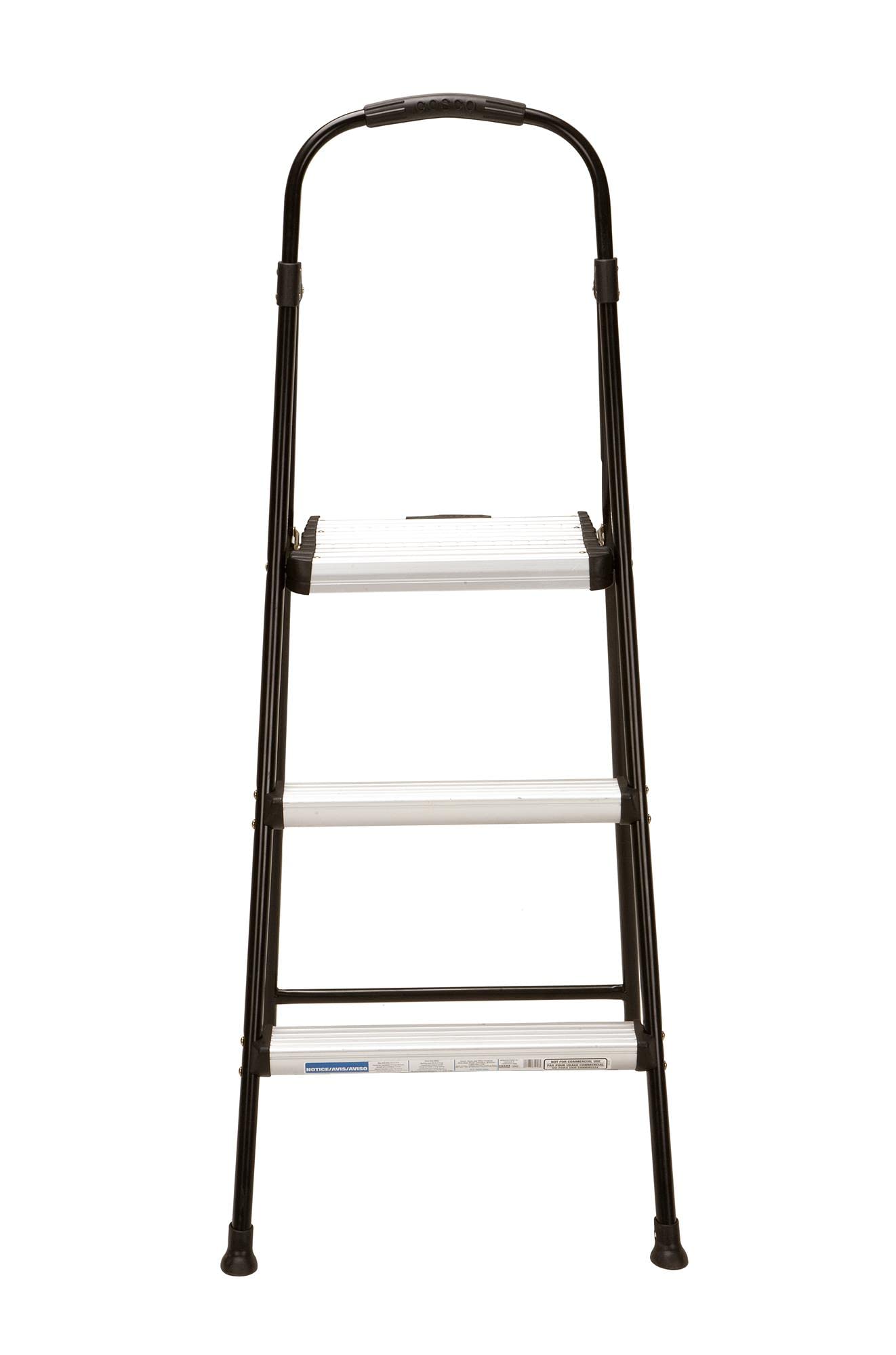 COSCO 11425ABK1E Folding Step Stool with Rubber Hand Grip, 8 Ft. 10 in. Max Reach, ANSI Type 1, 250 lb Weight Capacity, 3, Black