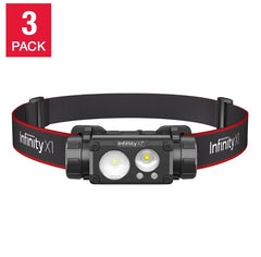 Infinity X1 Rechargeable LED Headlamps, 1500 Lumens, Up to 30 Hours Runtime, 6 Modes, 3-Pack