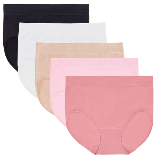 Carole Hochman Womens 5 Pack Seamless Brief (US, Alpha, Large, Regular, Regular, Black/Pink)