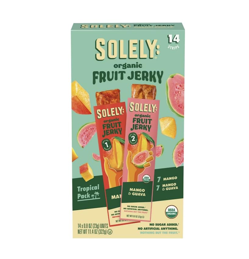 SOLELY Variety Pack - Mango & Guava Fruit Jerky - Real Fresh Fruit Strips - Healthy Snacks for Adults & Kids - Non GMO, Vegan Snacks, Shelf Stable - 14 Strips (0.8 oz) | Individually wrapped whole fruit strips with no added sugar or preservatives -