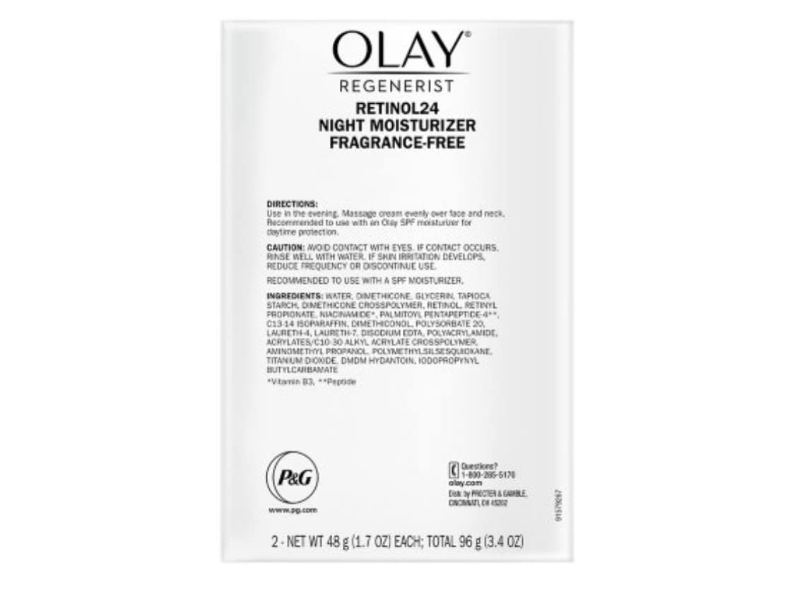 Olay Retinol + Peptide 24 Fragrance Free Night Moisturizer, 1.7 OZ (2 Packs)